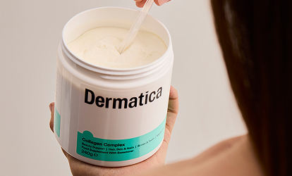 Person scooping Dermatica Collagen Complex